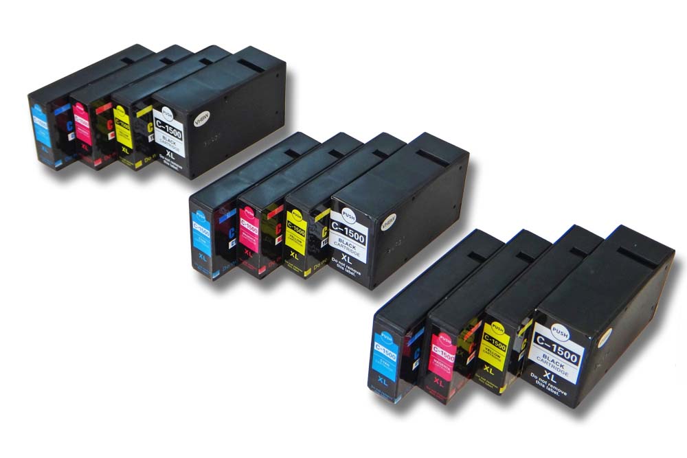 Conjunto de 12x Tinteiros vhbw para Canon PGI-1500XL (Preto, Ciano, Magenta, Amarelo)