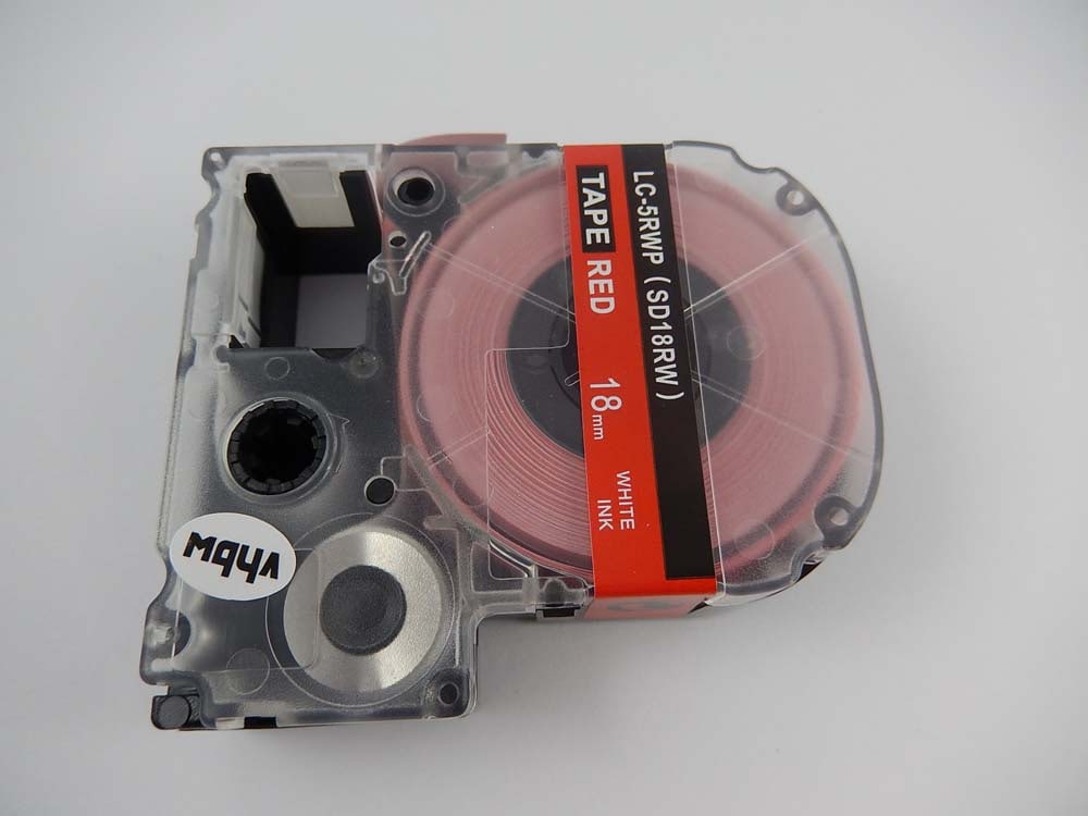 Fita para Impressora de Etiqueta vhbw substituinte de Epson LC-5RWP - 18 mm, Branco sobre Vermelho
