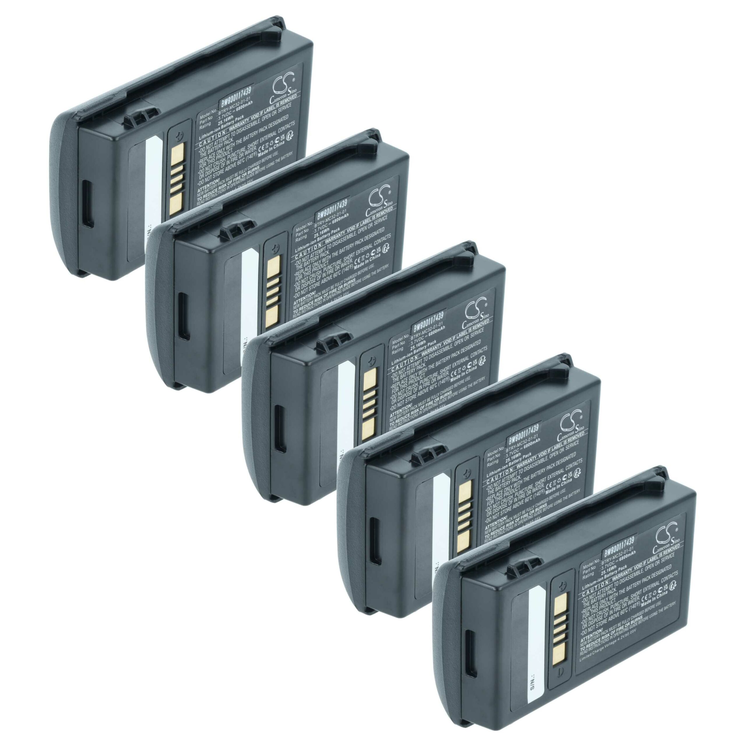5x Bateria vhbw para leitor de códigos de barras Motorola Symbol MC3200 MC32N0 - 6800 mAh 3.7 V