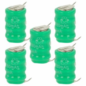 5x Bateria Pilha Botão V80H 3 Pinos para Modelismo e Lâmpadas Solares - 80 mAh 4.8 V NiMH vhbw