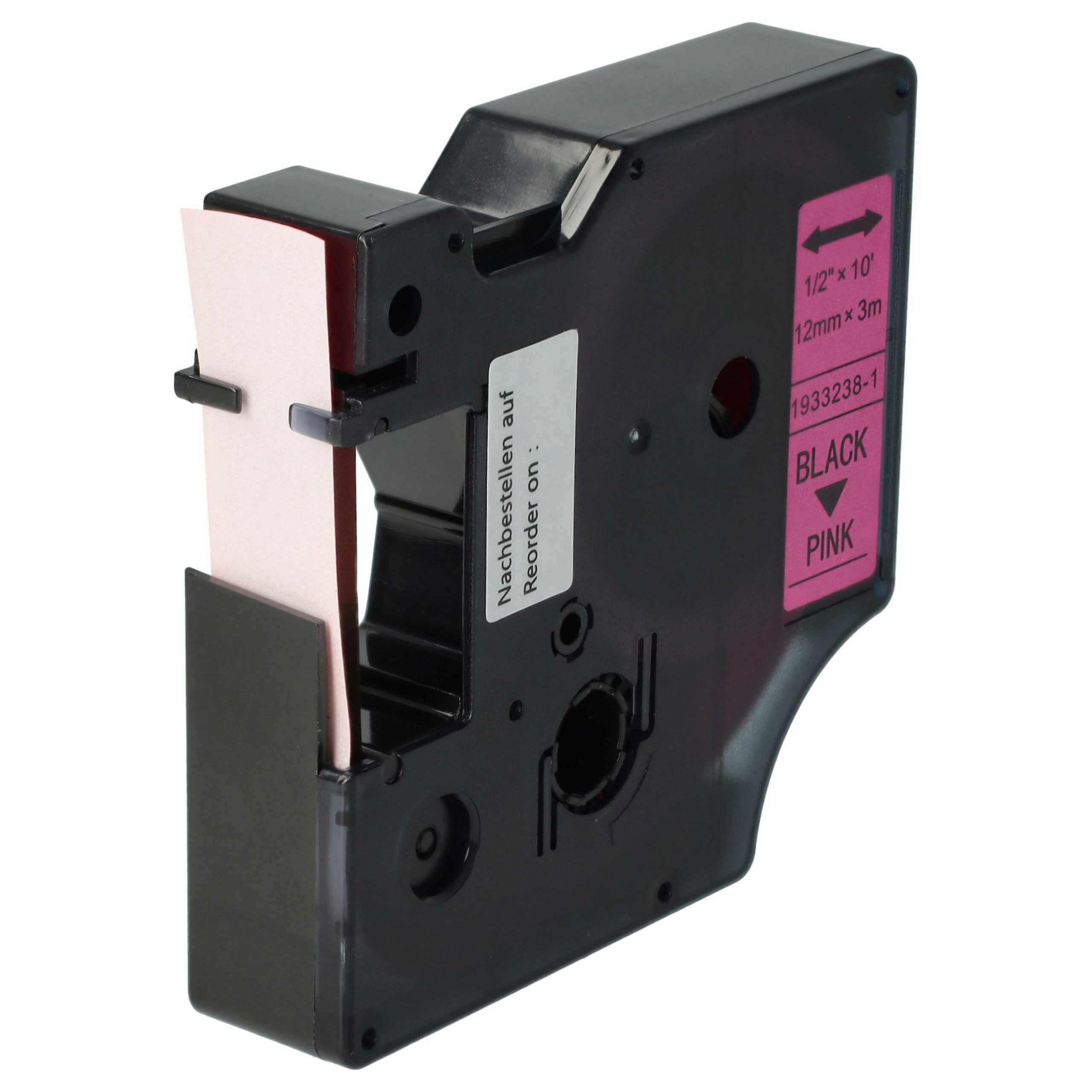 Fita de Etiquetas vhbw substitui Dymo D1, 1933238-1 - 12 mm Preto em Rosa Luminoso