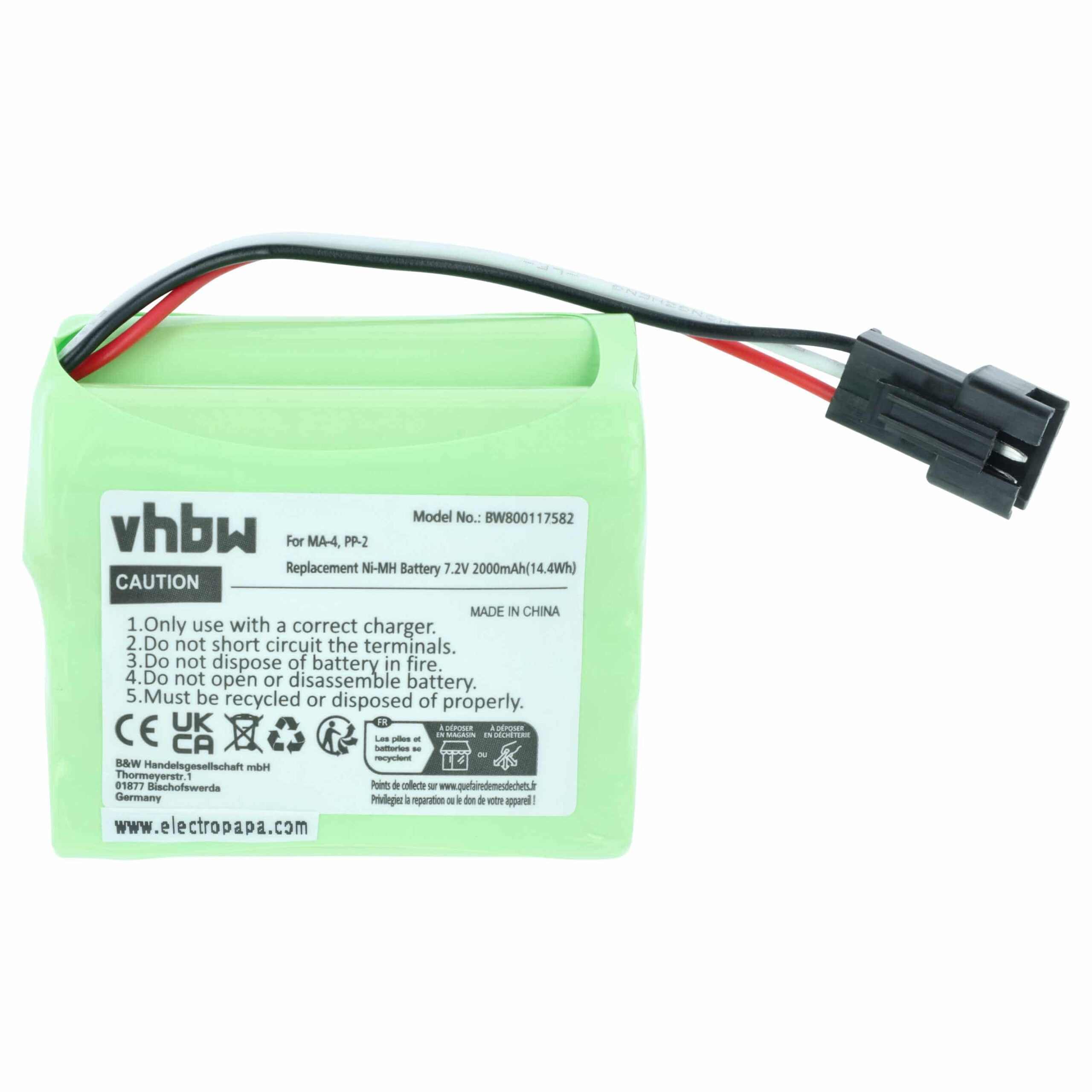 Bateria vhbw para Rádio DAB Teac BP-R1, BP-R12EU, BP-R2 - 2000 mAh 7.2 V NiMH - Image 3