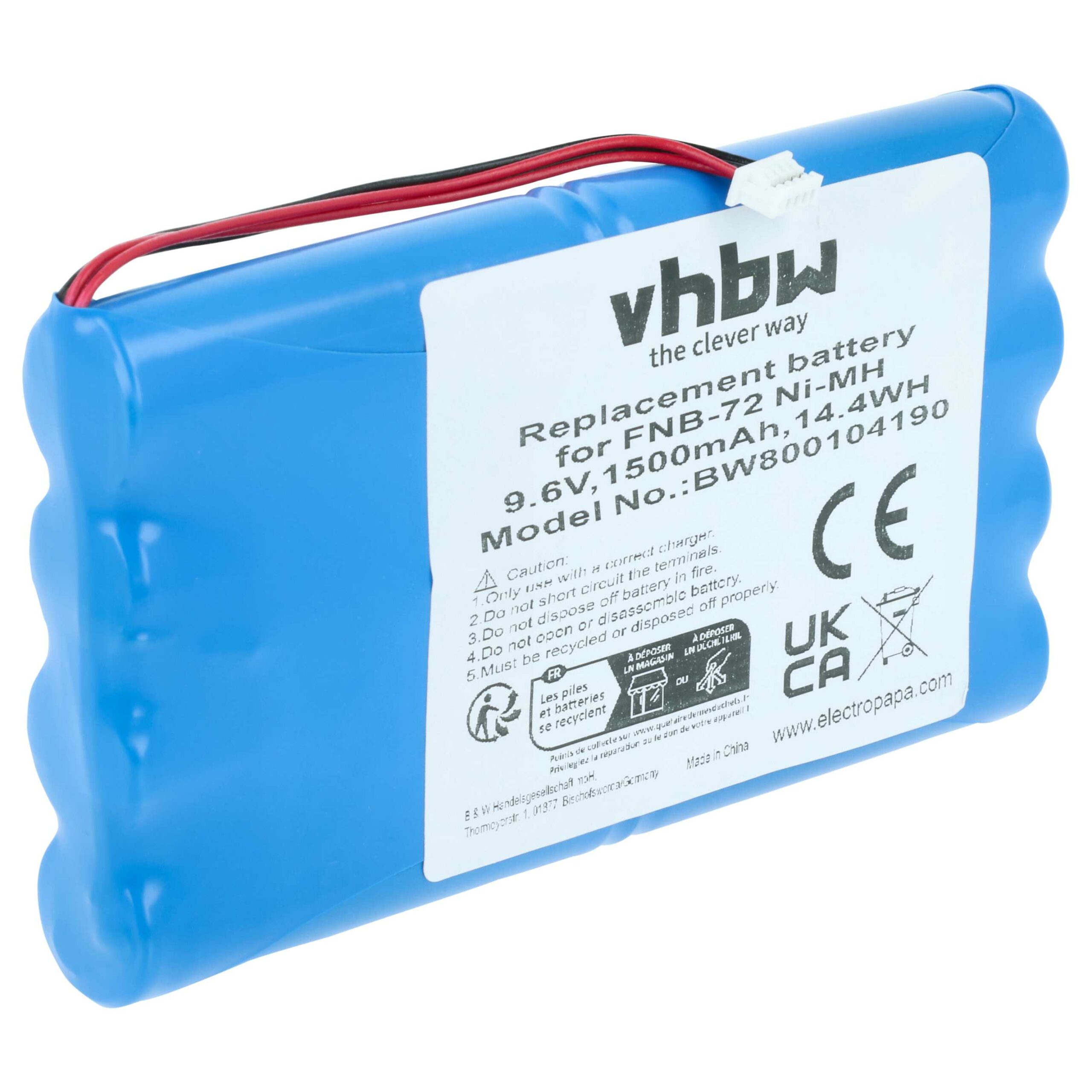 Bateria vhbw para rádio Yaesu FNB-72 / FNB-85 (1500 mAh, 9,6 V, NiMH)