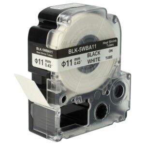 Fita de Etiquetas Termorretrátil vhbw para Epson SU11W, LK-6WBA11 - Preto sobre Branco, 11 mm