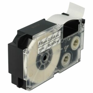 Fita de Etiquetas vhbw para Casio XR-18X, XR-18X1 - 18 mm, Preto sobre Transparente