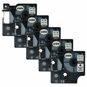 5x Fita de Etiquetas vhbw substitui Dymo D1, 43613 - 6 mm Preto sobre Branco