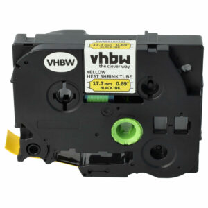 Fita termo retrátil vhbw para Brother HS641 / HSe641 - 17.7 mm Preto sobre Amarelo