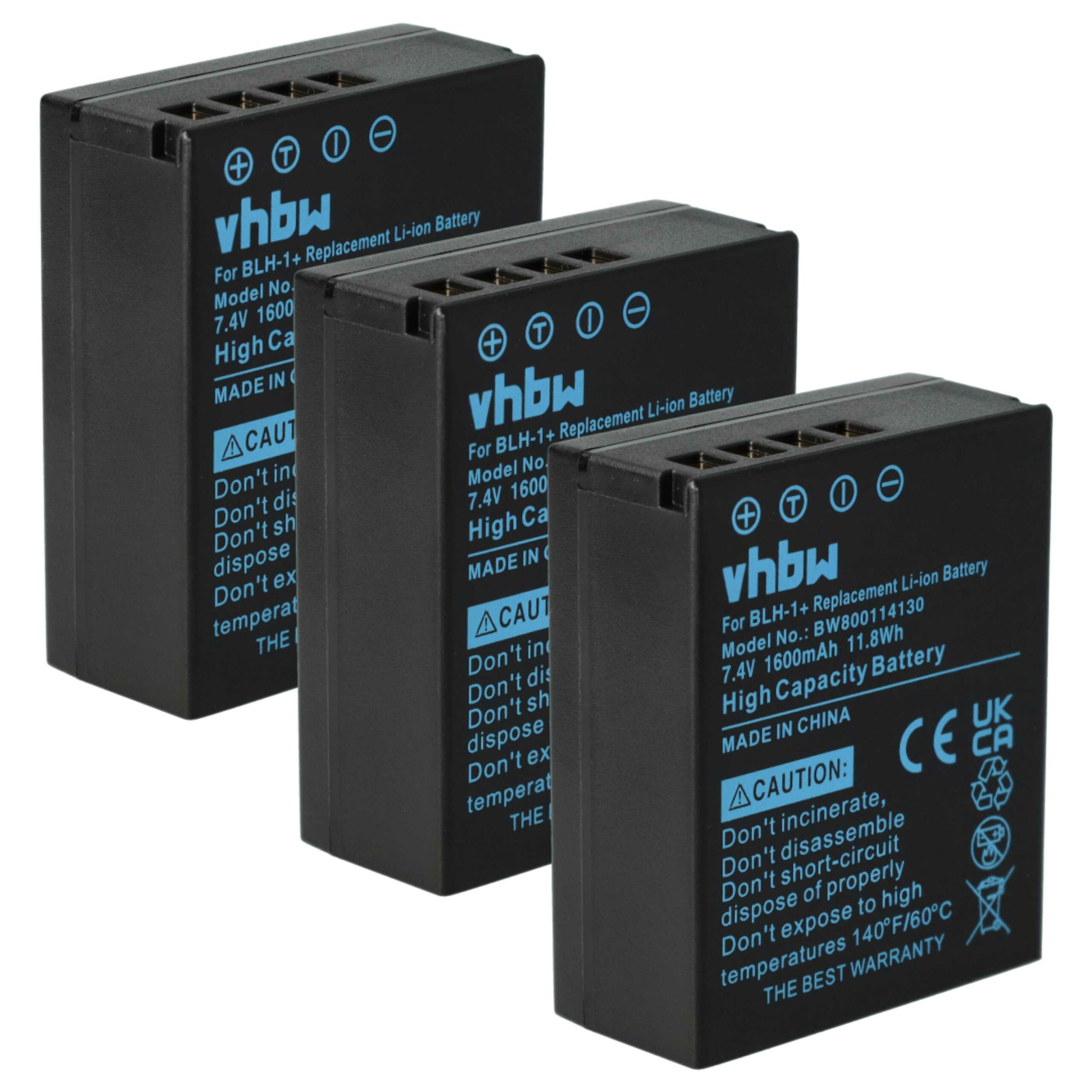 3x Bateria vhbw substitui Olympus BLH-1 - 1600mAh, 7.4V, Li-Ion