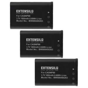 3x Baterias EXTENSILO para Casio NP-90, NP-90DBA - 1800mAh, 3.7V