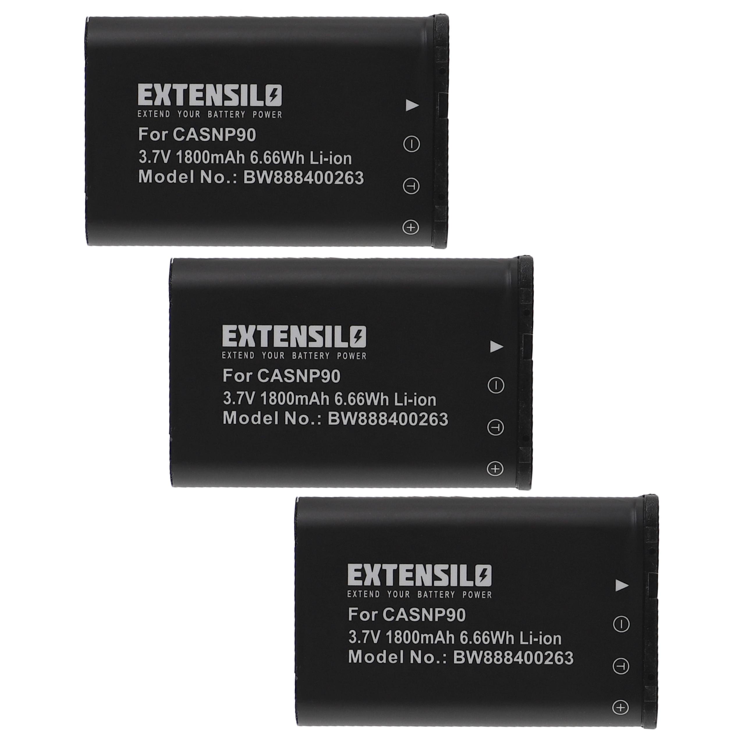 3x Baterias EXTENSILO para Casio NP-90, NP-90DBA - 1800mAh, 3.7V