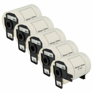 5x Rolo de Etiquetas vhbw substitui Brother DK-11241 - 102 mm x 152 mm + Suporte