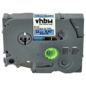 Fita de Etiquetas vhbw para Brother TZ-FX531 / TZe-FX531 - 12 mm, Preto sobre Azul, Flexível