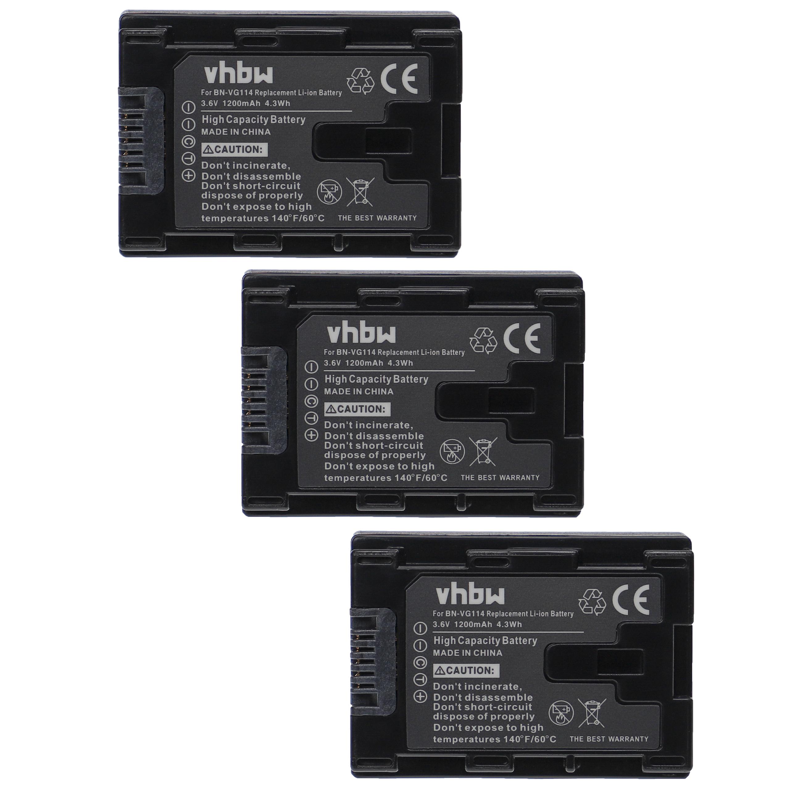 Bateria de Videocâmara vhbw 3x 1200 mAh 3.6 V Li-Ion para JVC BN-VG114