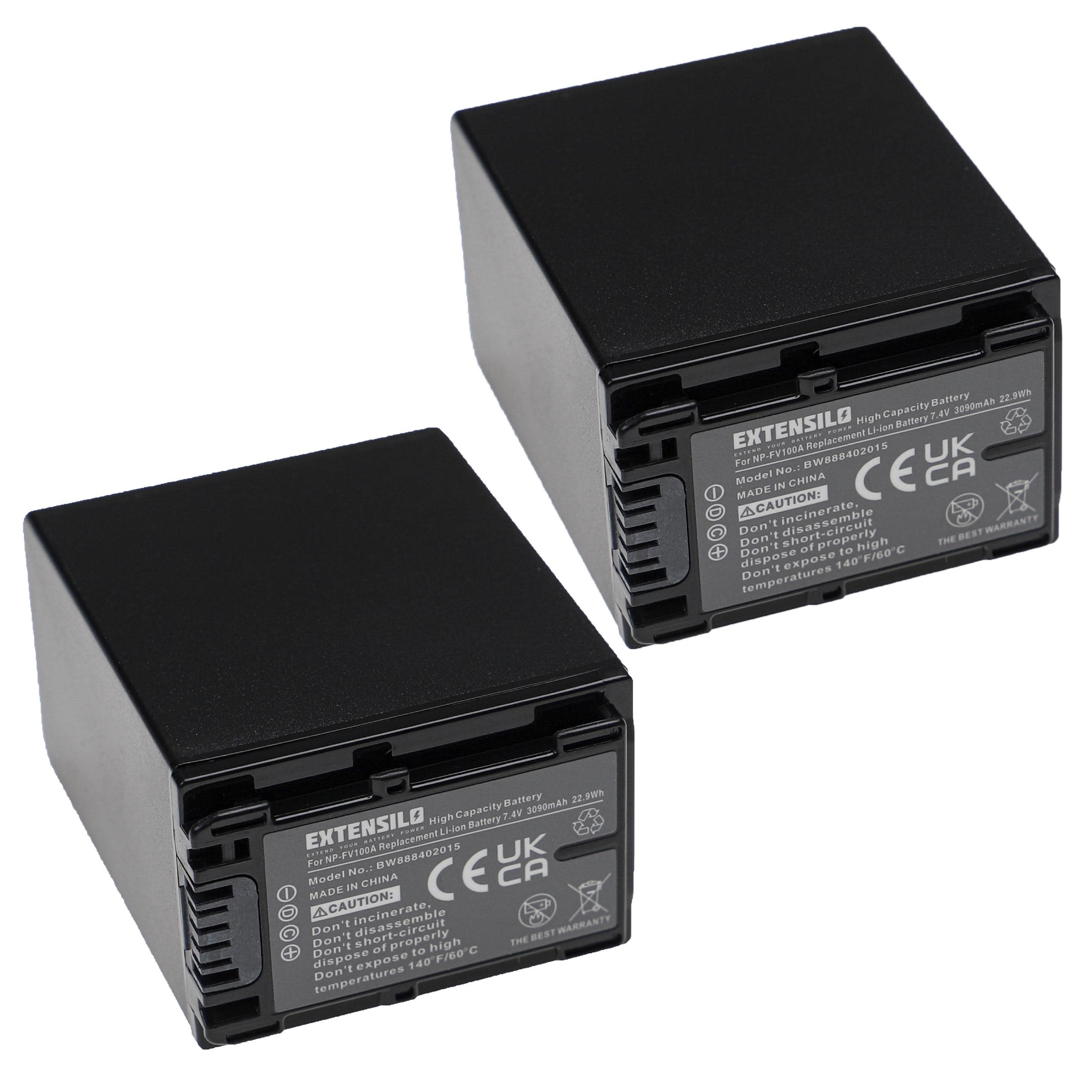 2x Bateria Extensilo para Sony NP-FV100A, NP-FV100, NP-FV90 3090mAh 7.4V