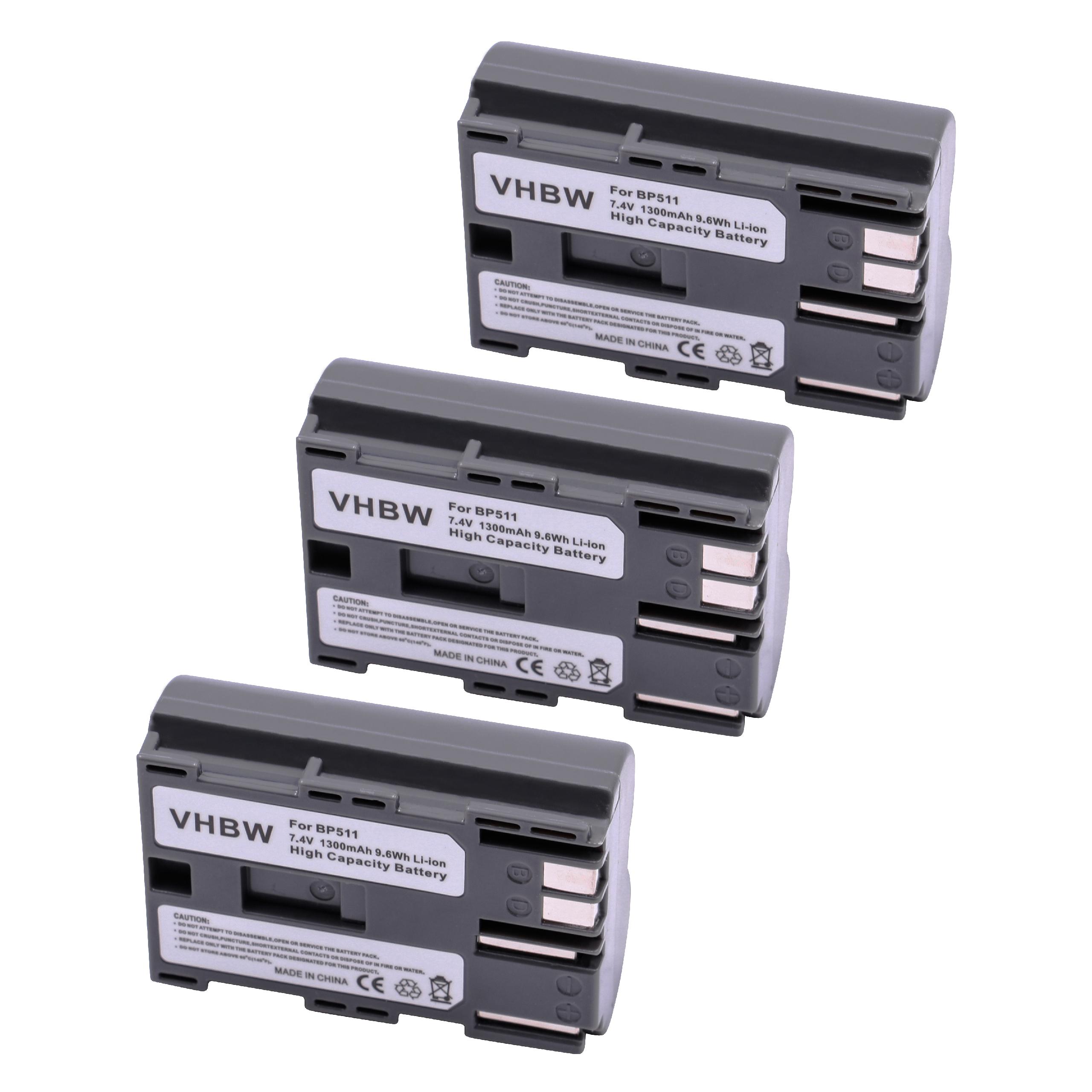 Pack de 3 Baterias vhbw para Canon EOS 5D, 30D, 40D, 50D, 300D (1300mAh, 7.2V)
