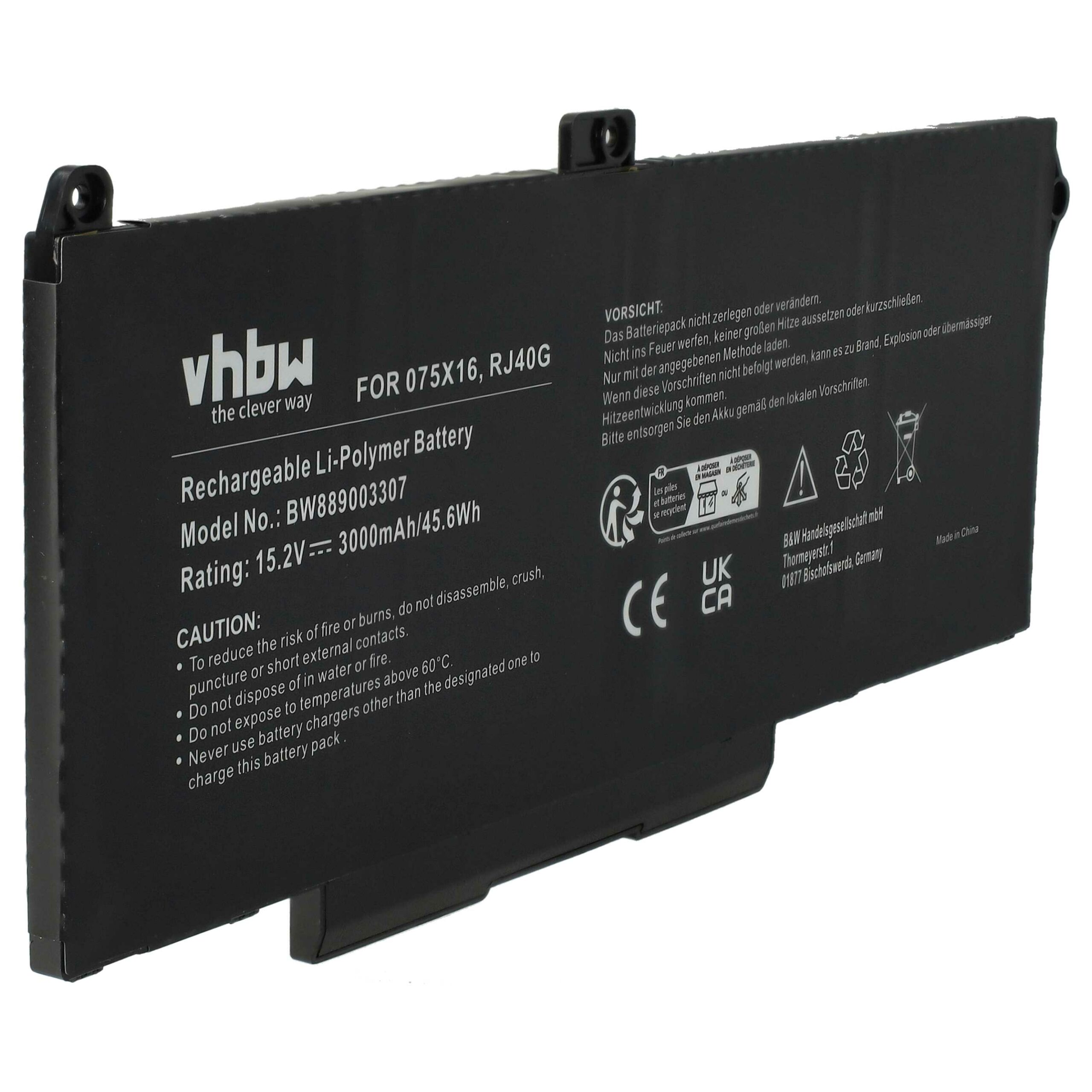 Bateria para Portátil vhbw substituível por Dell RJ40G, 075X16 - 3000 mAh 15.2 V Li-Ion