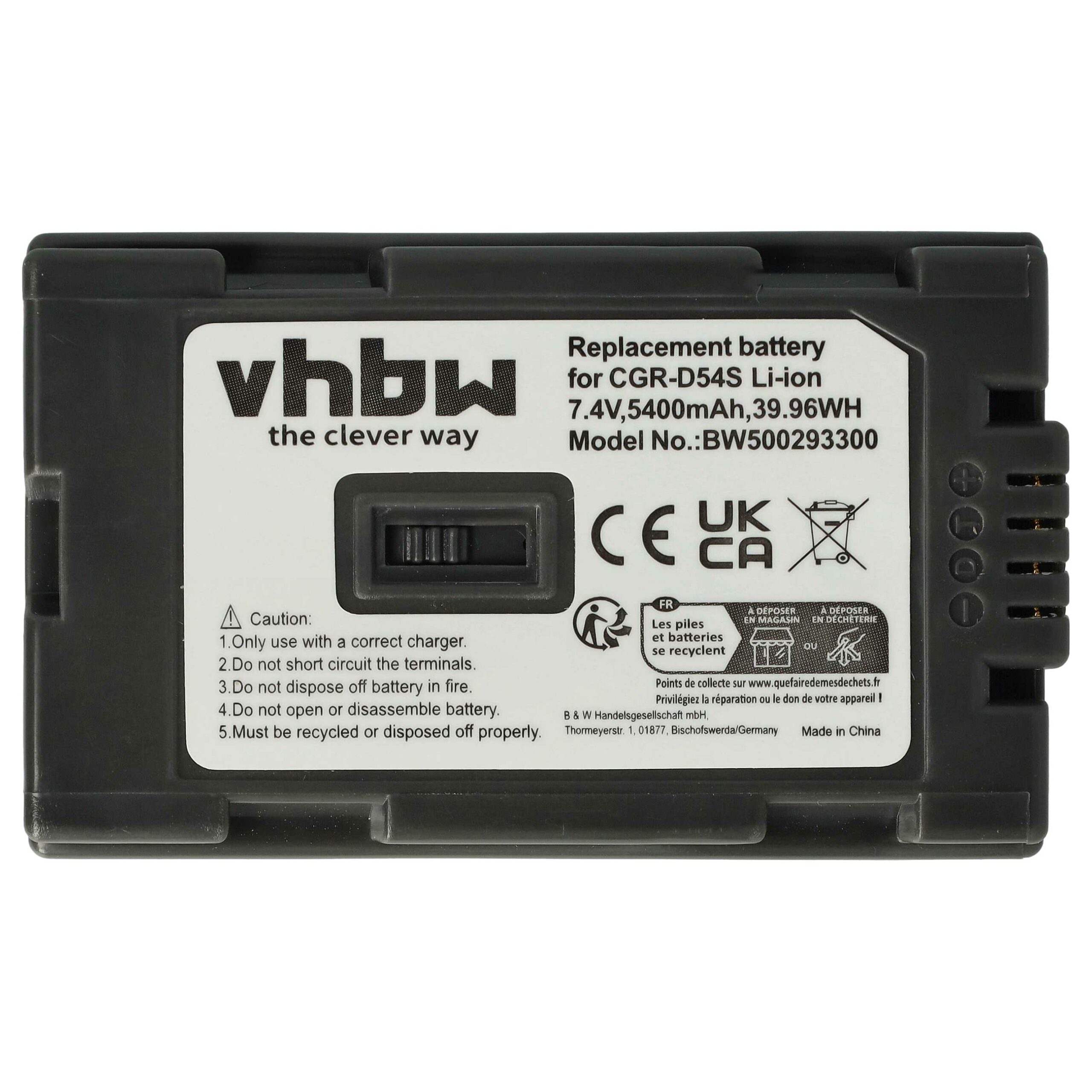 Bateria vhbw para Hitachi DZ-BP28, DZ-BP16 / Panasonic CGA-D54 5400mAh, 7.4V, Li-Ion - Image 3