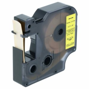 Fita para Etiquetadora vhbw Substitui Dymo 18432 - 12 mm, Preto sobre Amarelo, Vinil