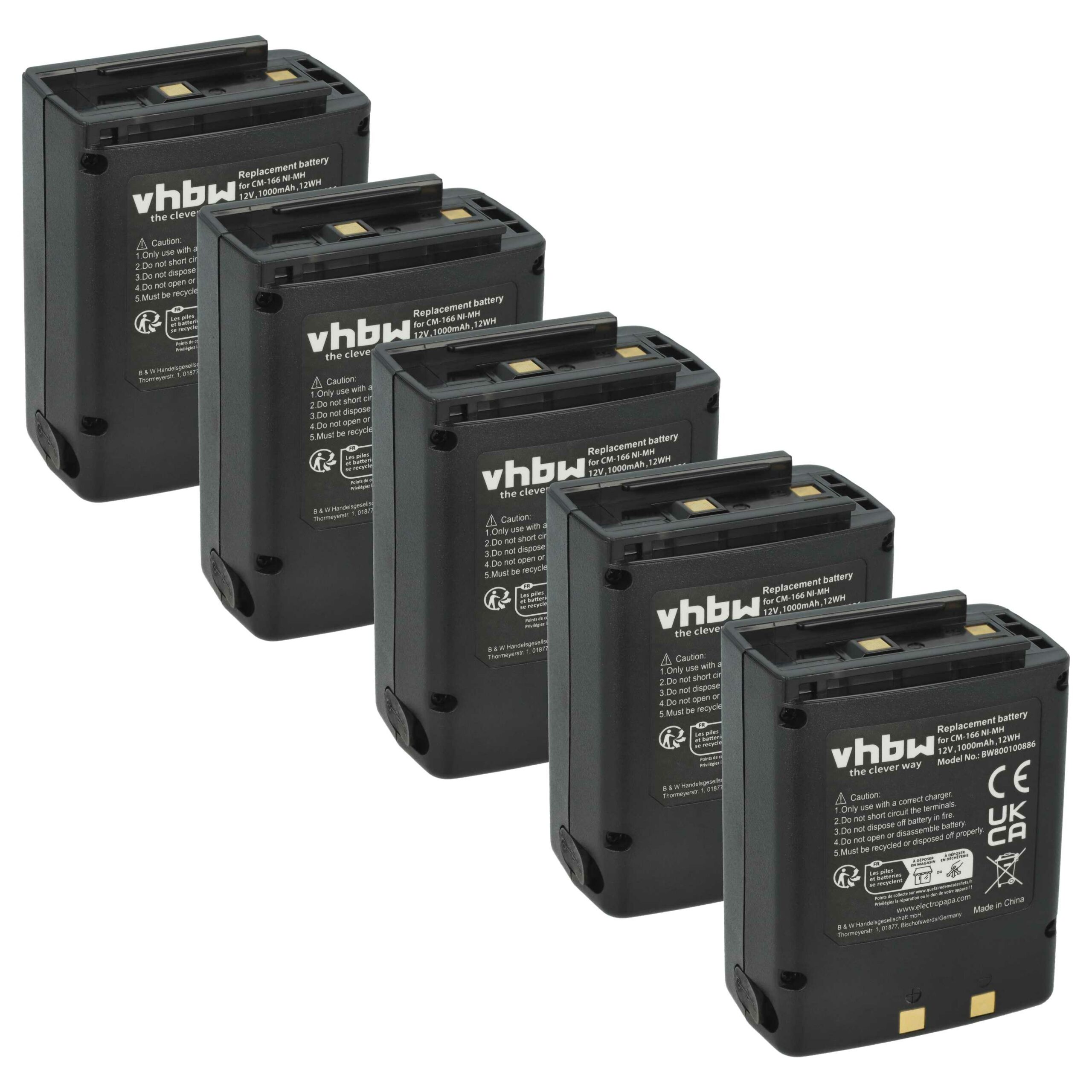 Pack de 5 Baterias vhbw para Rádio Icom BP-166, CM-166 - 1000 mAh 12 V NiMH