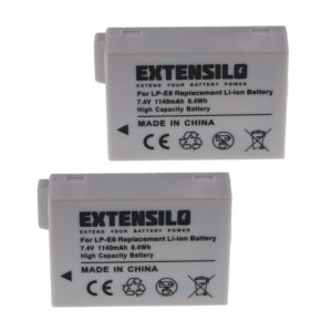 2x Baterias EXTENSILO para Canon LP-E8 - 1140mAh, 7.4V, Li-Ion