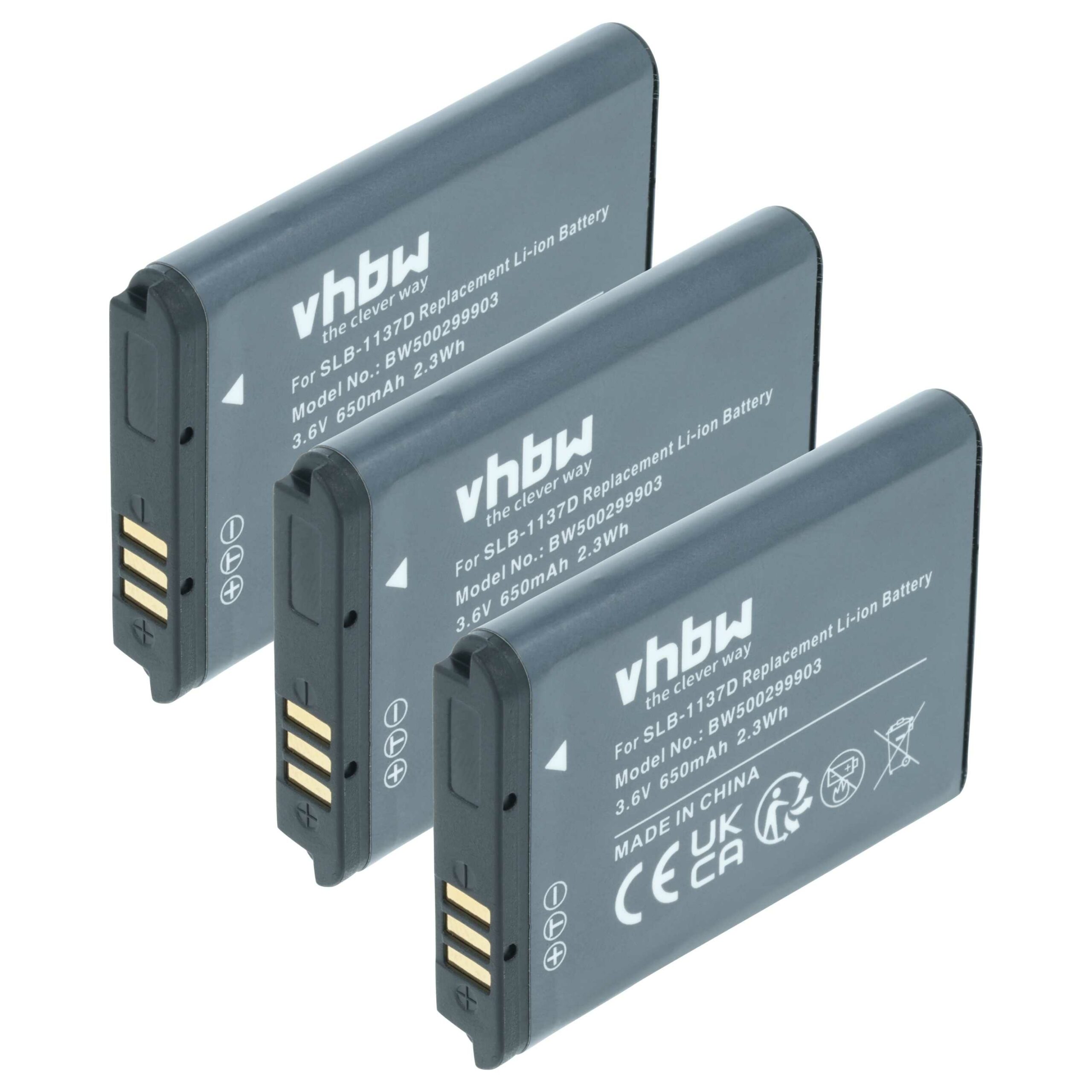 3x Bateria vhbw para Samsung SLB-1137d - 750mAh, 3.6V