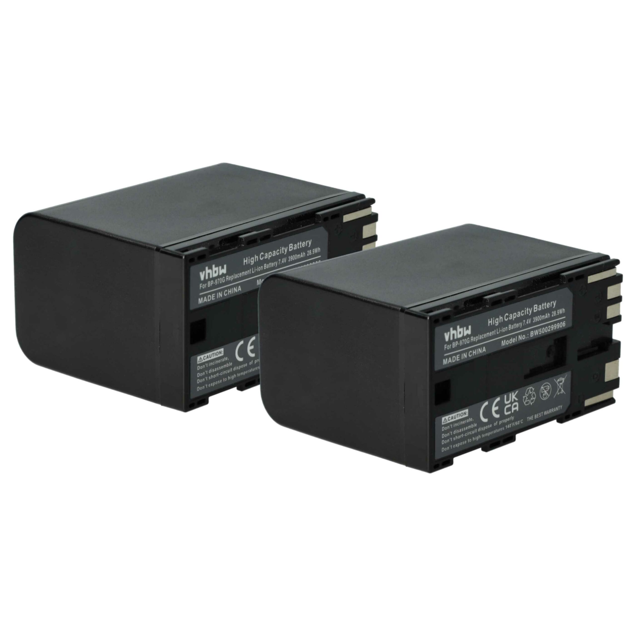 Bateria de Substituição vhbw para Câmara Canon BP-955, BP-925, BP-975, BP-970G - 6000 mAh 7.4 V (2 Unidades)