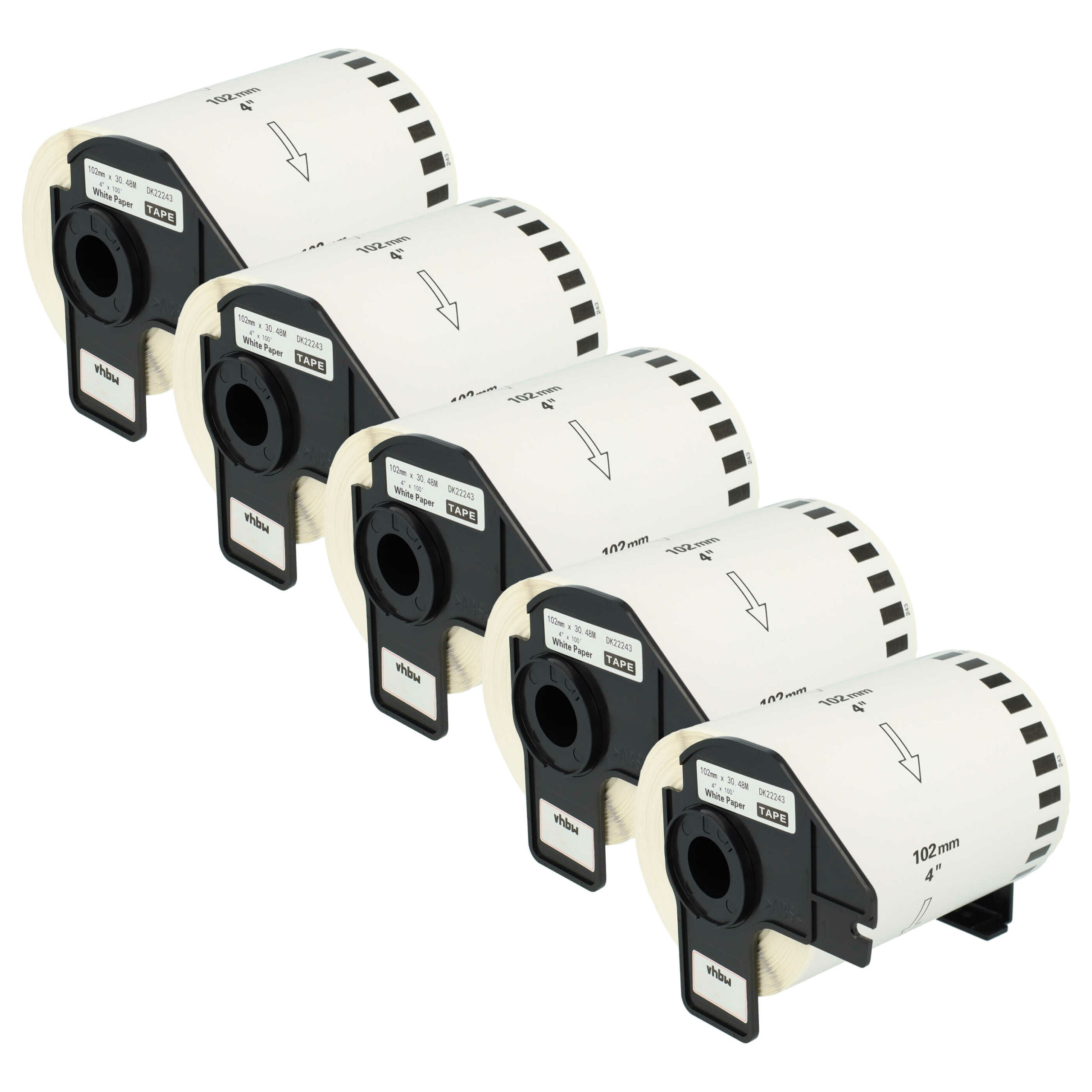 5x Rolos de Etiquetas vhbw substitui Brother DK-22243 - 102 mm x 30.48 m + Suporte