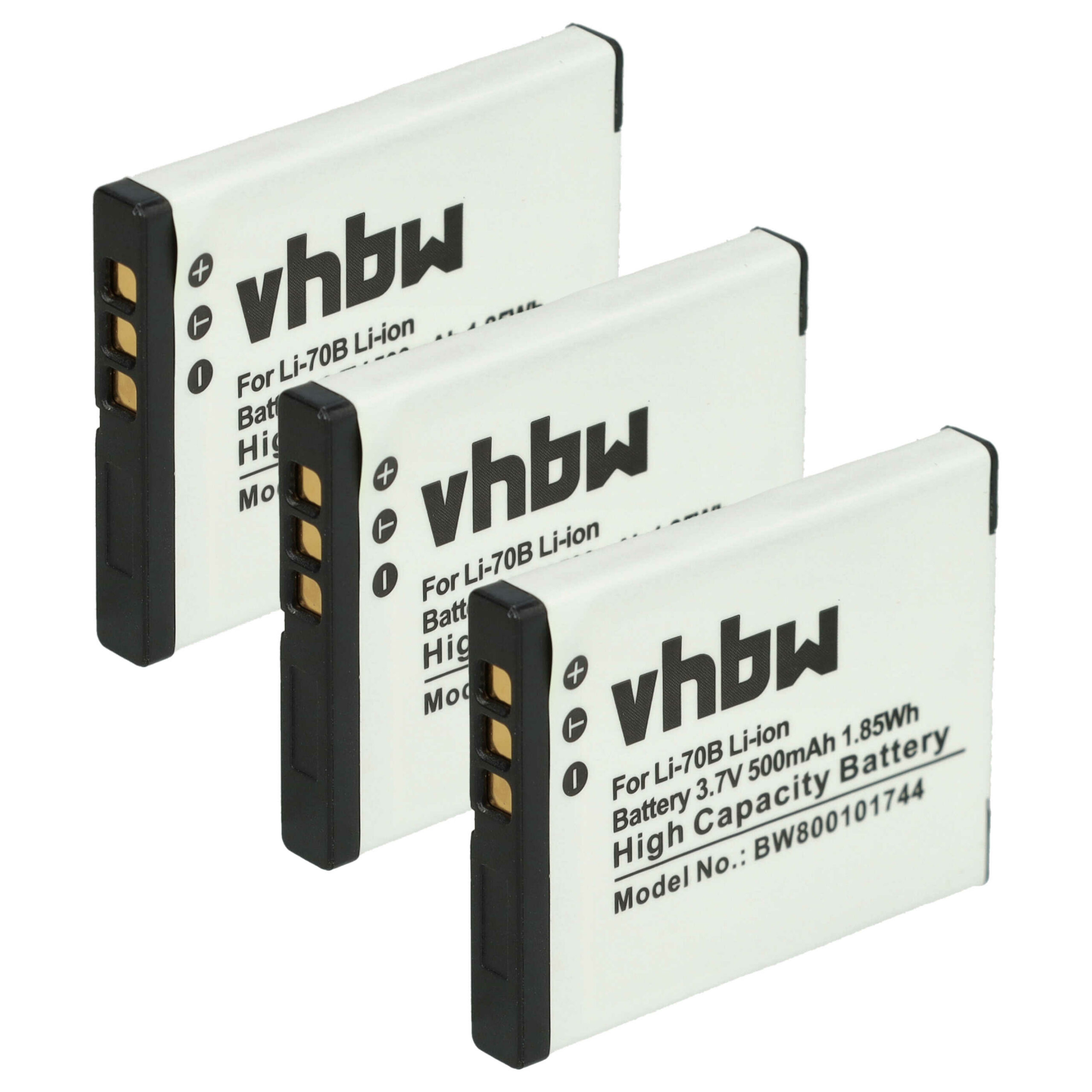 Pack de 3 Baterias vhbw para Olympus Li-70B 500mAh 3.7V