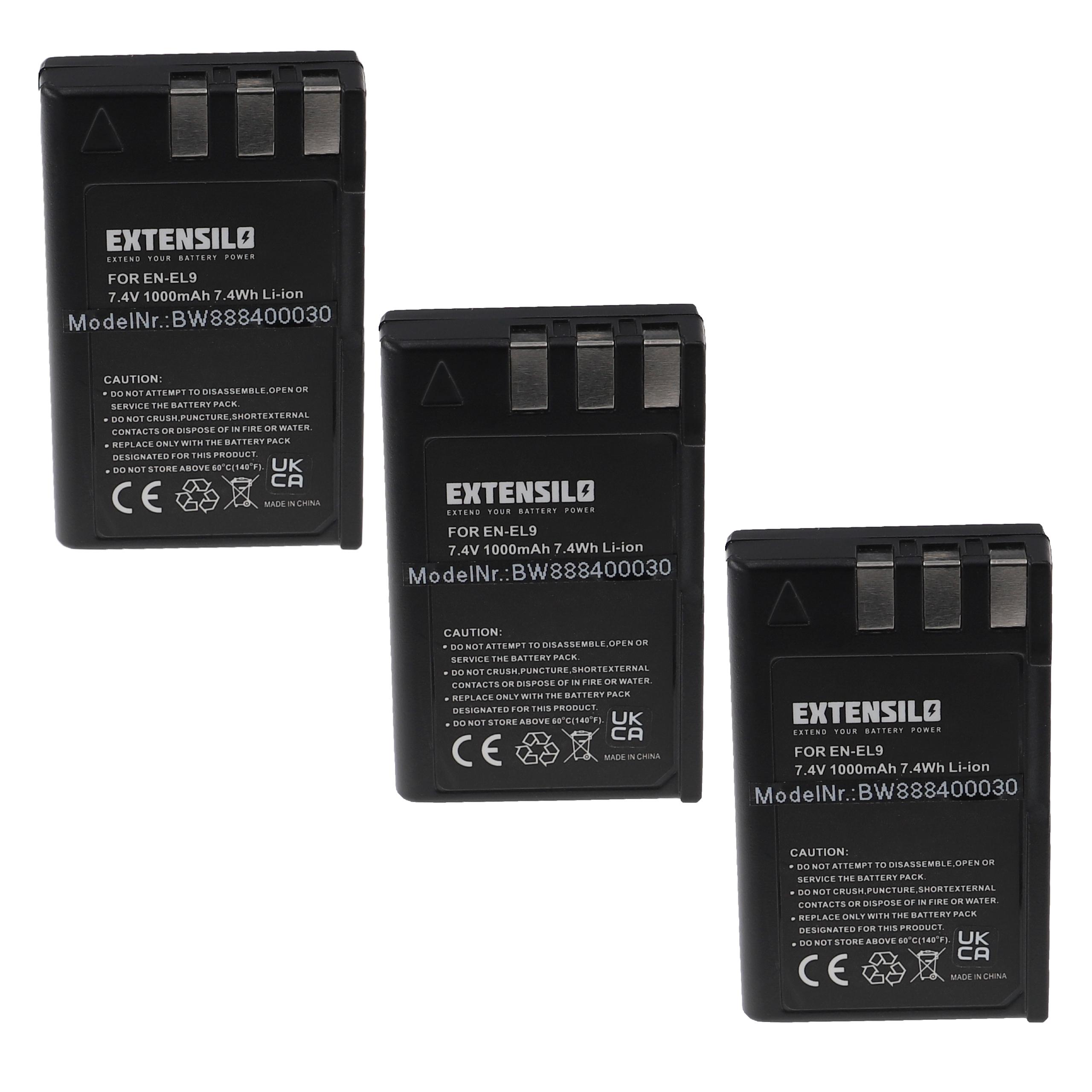 3x Baterias EXTENSILO para Nikon EN-EL9, EN-EL9E - 1000mAh, 7.4V - Image 4