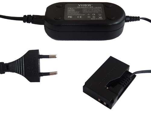 Carregador de Corrente vhbw ACK-E15 com Acoplador DC para Canon EOS 100D, Kiss X7, Rebel SL1 - 2 m, 7.4 V