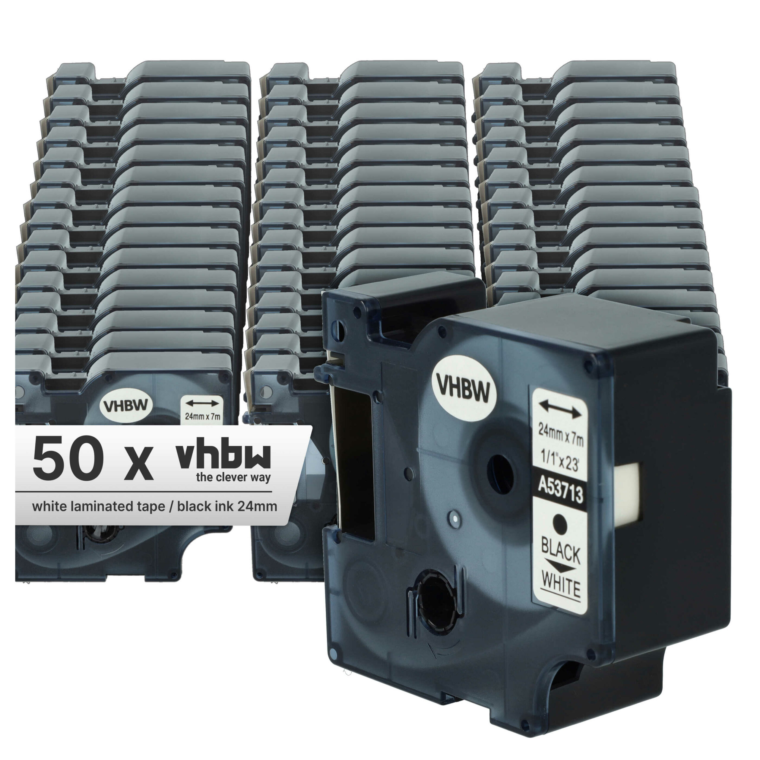 50x Fita para Etiqueta vhbw substitui Dymo D1, 53713 - 24 mm Preto sobre Branco