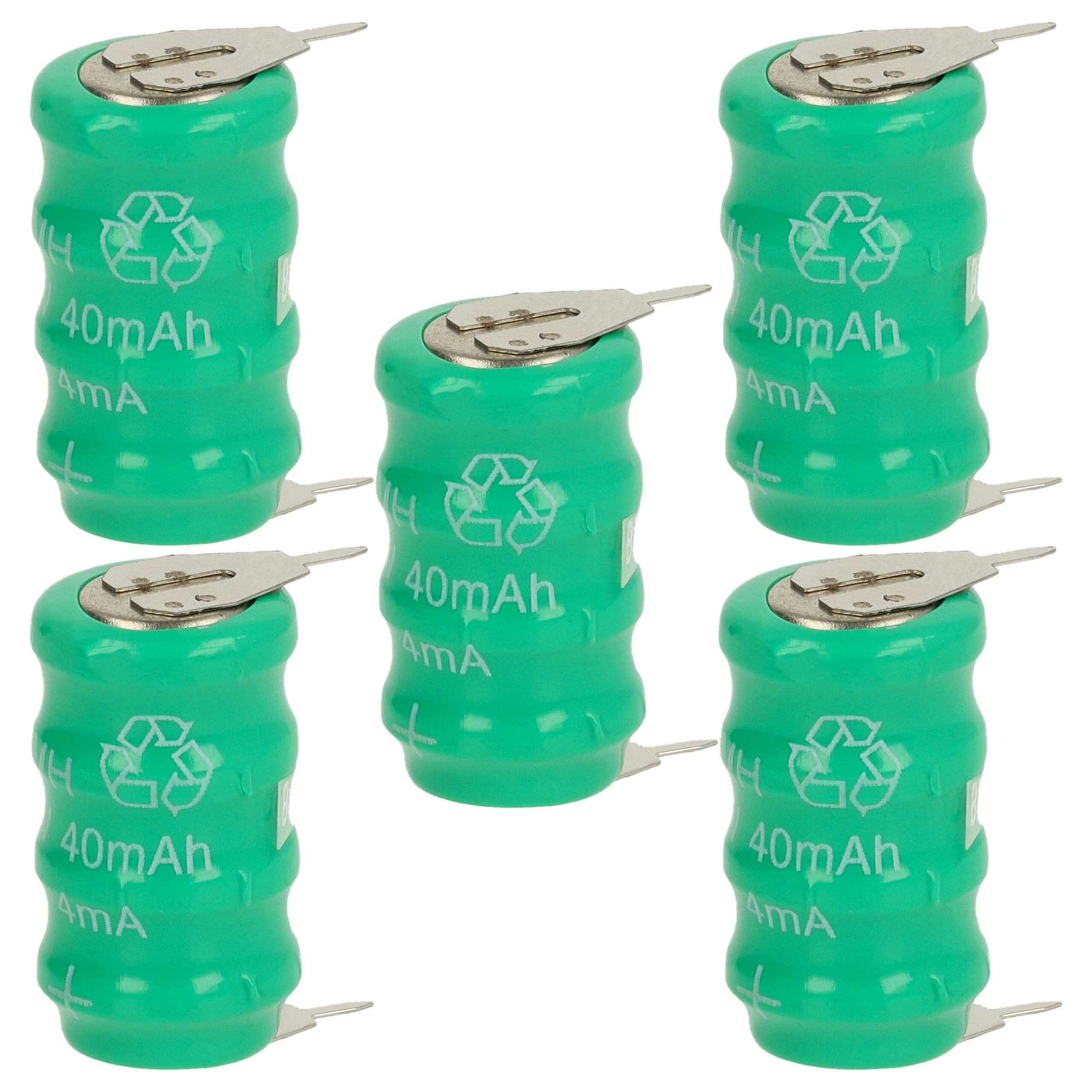 5x Pilha Botão vhbw V40H 2 Pinos para Modelismo e Lâmpadas Solares - 40 mAh 4.8 V NiMH