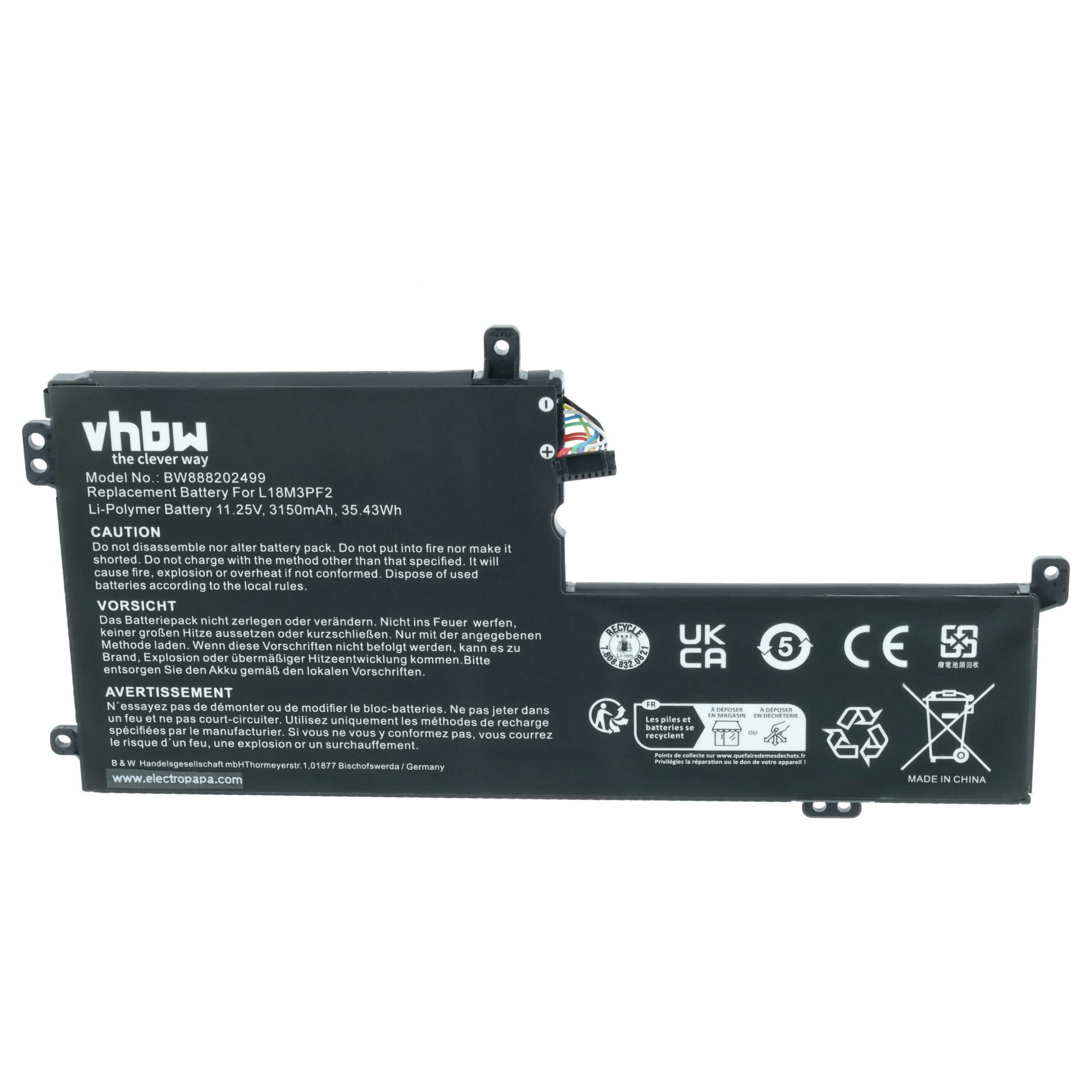 Bateria para Portátil vhbw para Lenovo IdeaPad L340, V155 - 3150 mAh, 11.25 V - Image 3