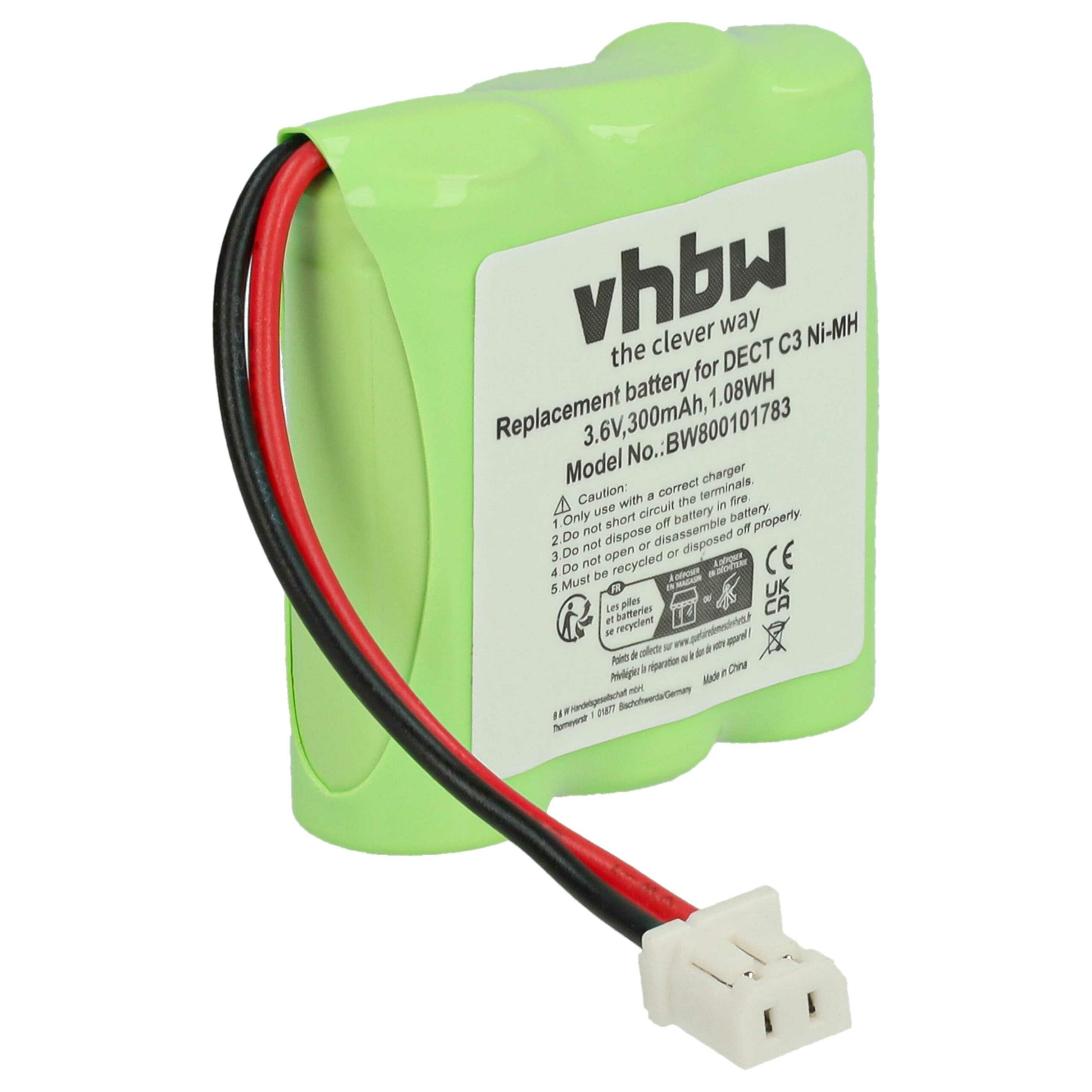 Bateria vhbw para telefone fixo Sagem T302, RPD4829, 30AAM3BMX - 300 mAh 3.6 V NiMH