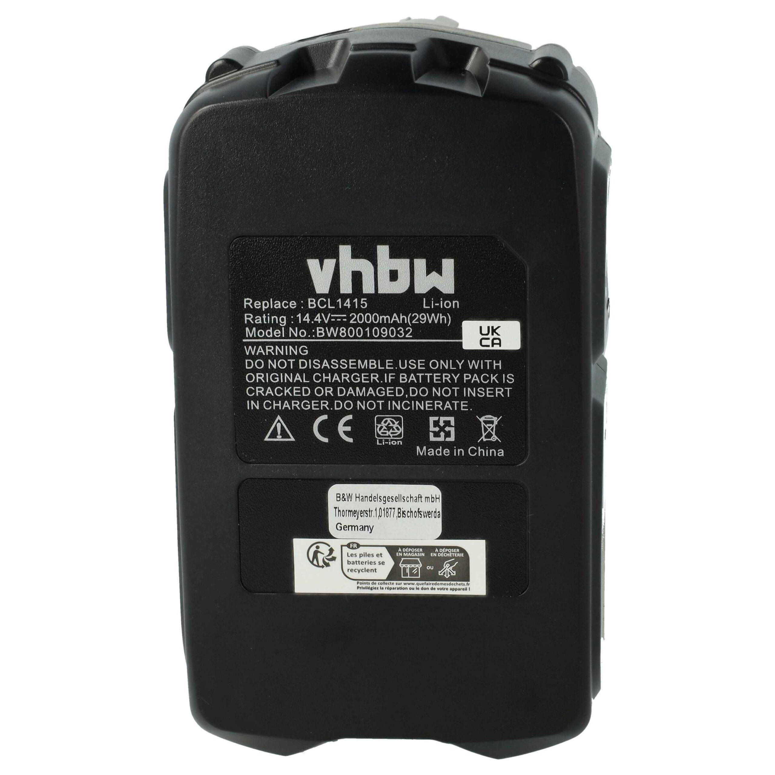 Bateria vhbw para ferramenta elétrica Hitachi BCL1430, BCL1415 - 2000 mAh, 14.4 V, Li-Ion - Image 3