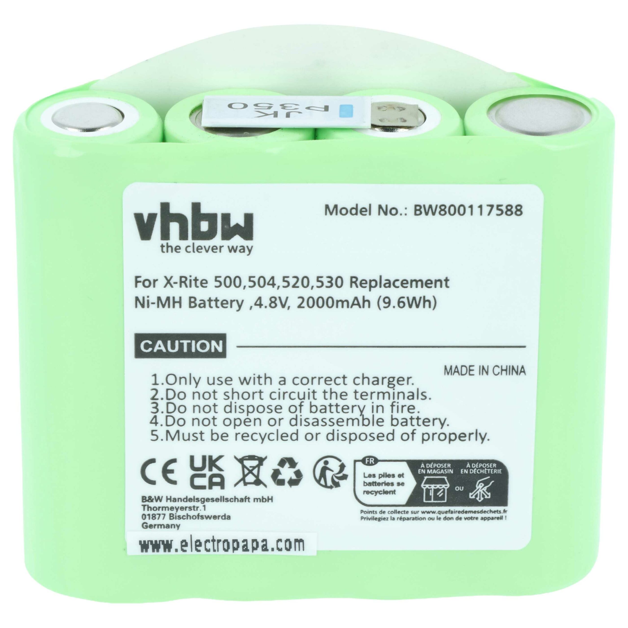 Bateria vhbw para X-Rite 500, 504, 508, 518, 520, 528, 530 (2000 mAh, 4.8 V, NiMH) - Image 3