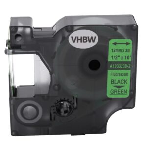 Fita de Etiquetas vhbw compatível com Dymo D1, 1933238-2 - 12 mm Preto em Verde Neon