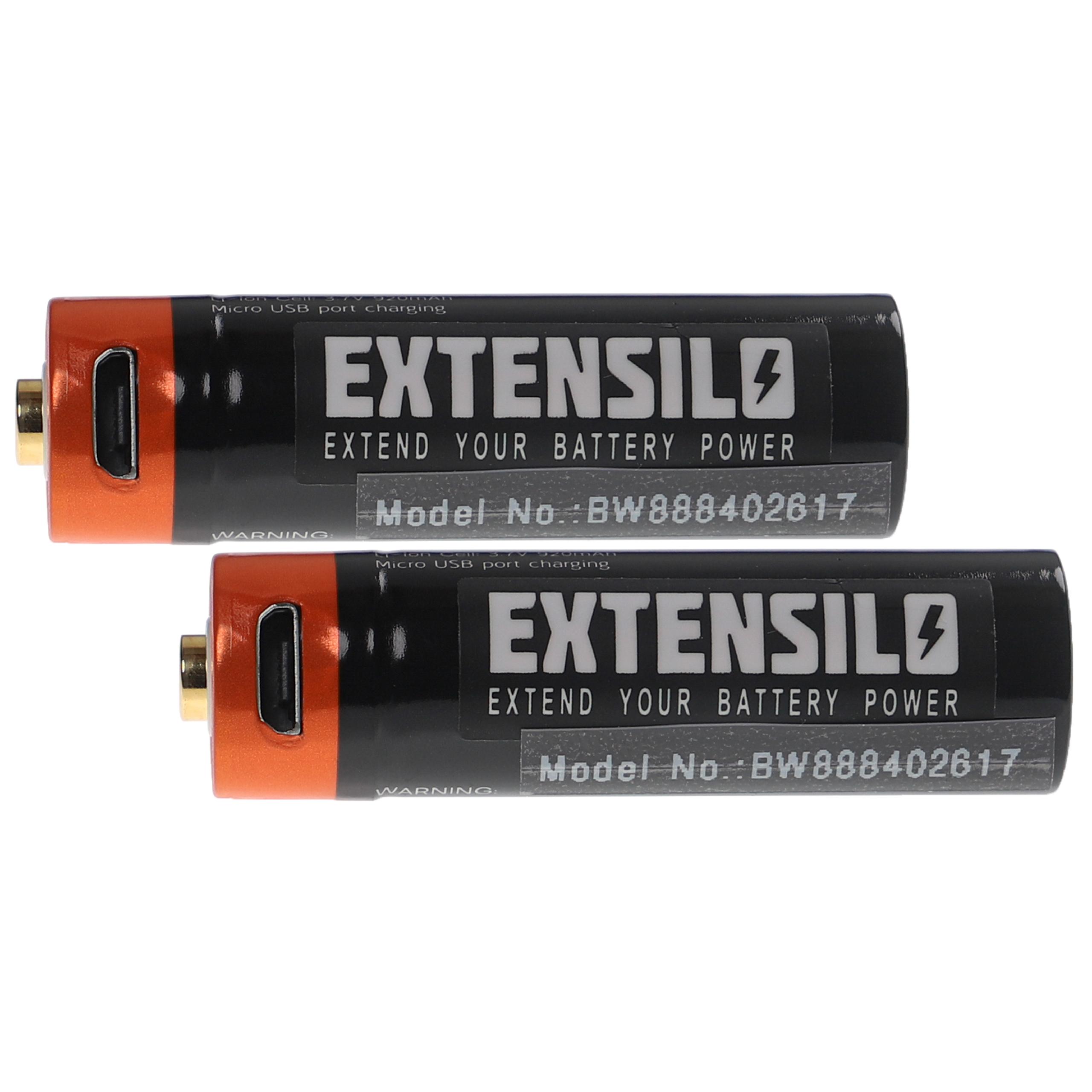 Baterias Recarregáveis EXTENSILO AAA Micro 920 mAh 1,5 V Li-Ion com Micro-USB - 2 unidades