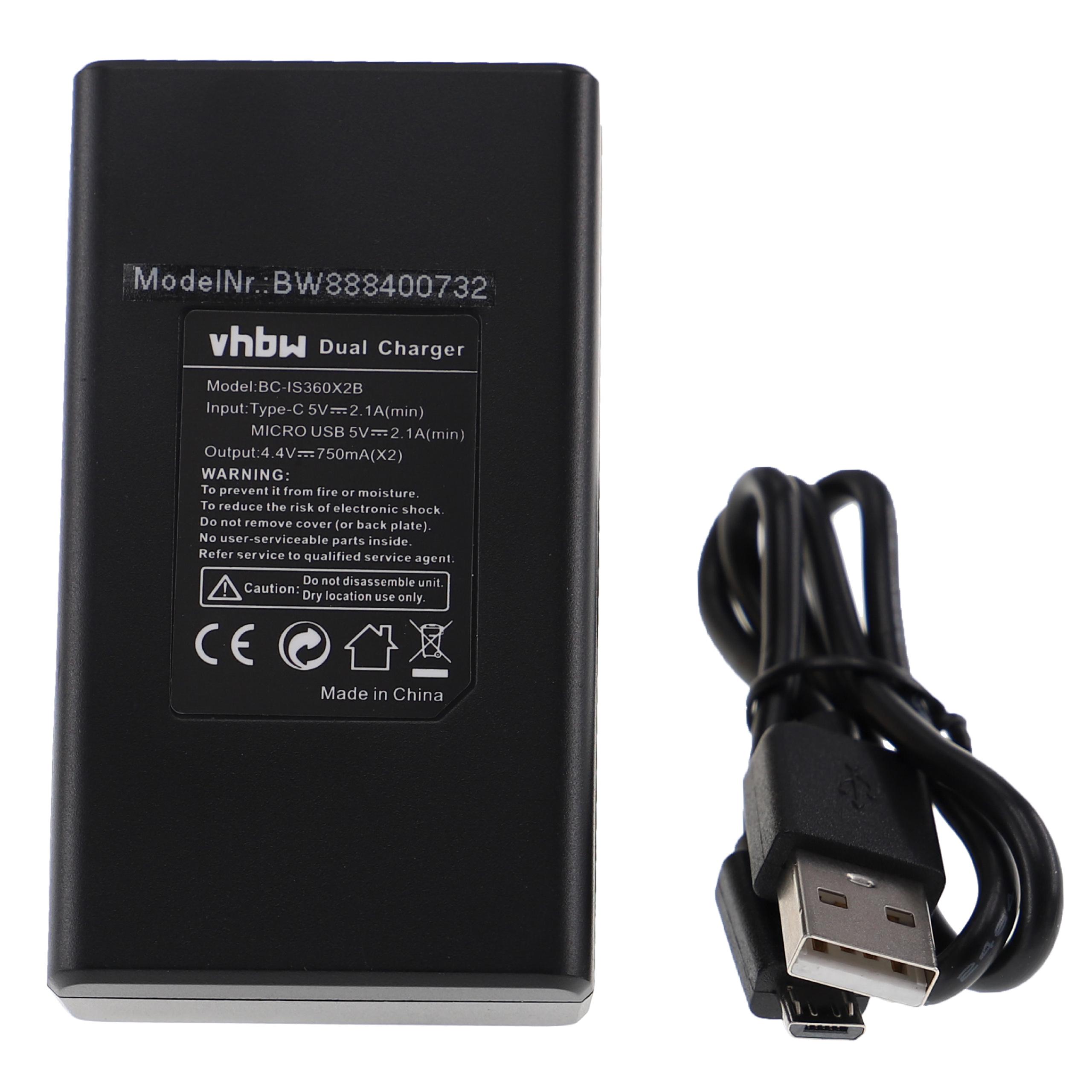Carregador Duplo de Baterias vhbw Micro-USB e USB-C para Insta360 One X2
