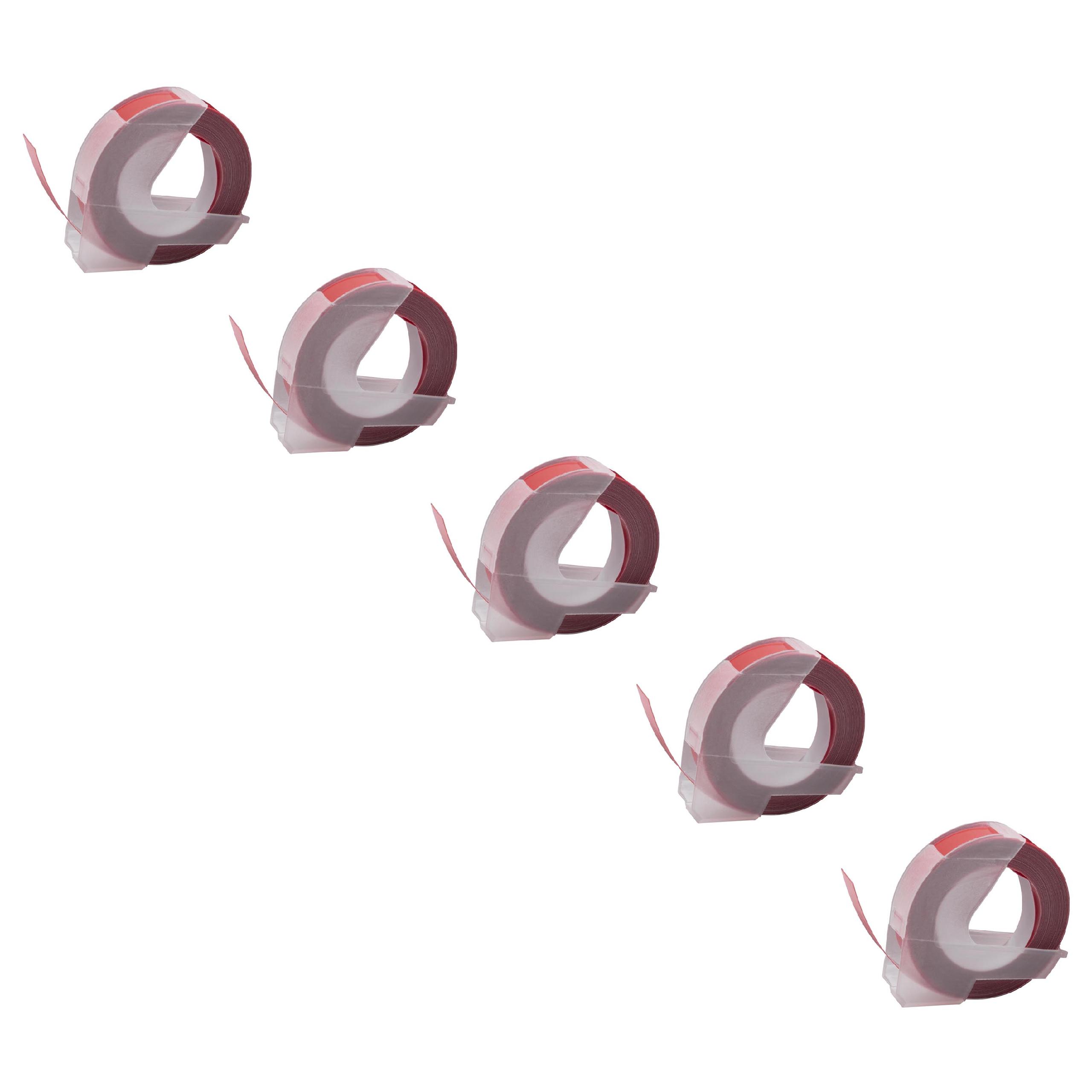 5x Fita de Relevo 3D vhbw substitui Dymo 520102 - 9 mm Branco sobre Vermelho - Image 2