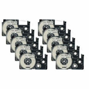 Pack de 10 Fitas de Etiquetas vhbw para Casio XR-6WE1, XR-6WE - 6 mm Preto sobre Branco