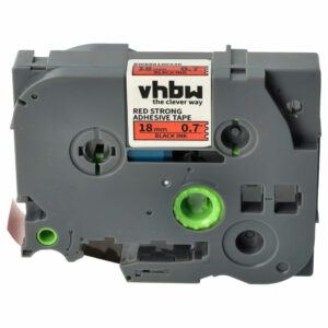 Fita para Impressora de Etiquetas vhbw substitui Brother TZE-S441 18 mm Preto sobre Vermelho Extra Forte
