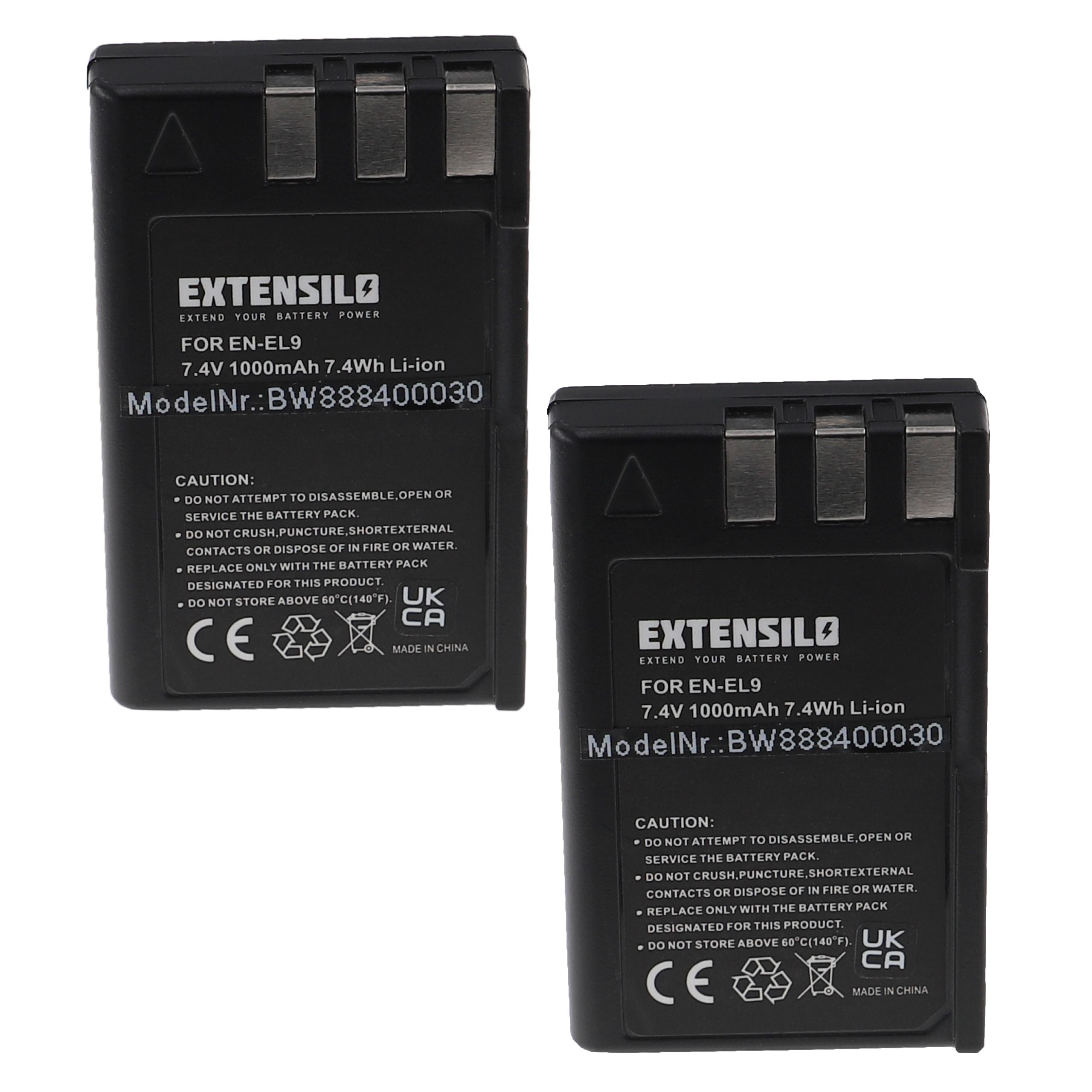 2x Bateria Extensilo para Nikon EN-EL9E, EN-EL9 - 1000mAh, 7.4V - Image 4