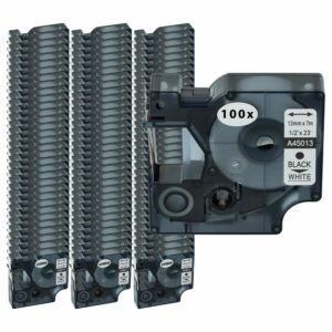 100x Fita de Etiquetas vhbw para Dymo S0720530, 45013, D1 - 12 mm Preto sobre Branco