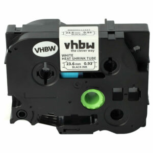 Fita de Etiquetas vhbw Compatível com Brother HSE-251 - Termoretátil, 23.6 mm, Preto sobre Branco