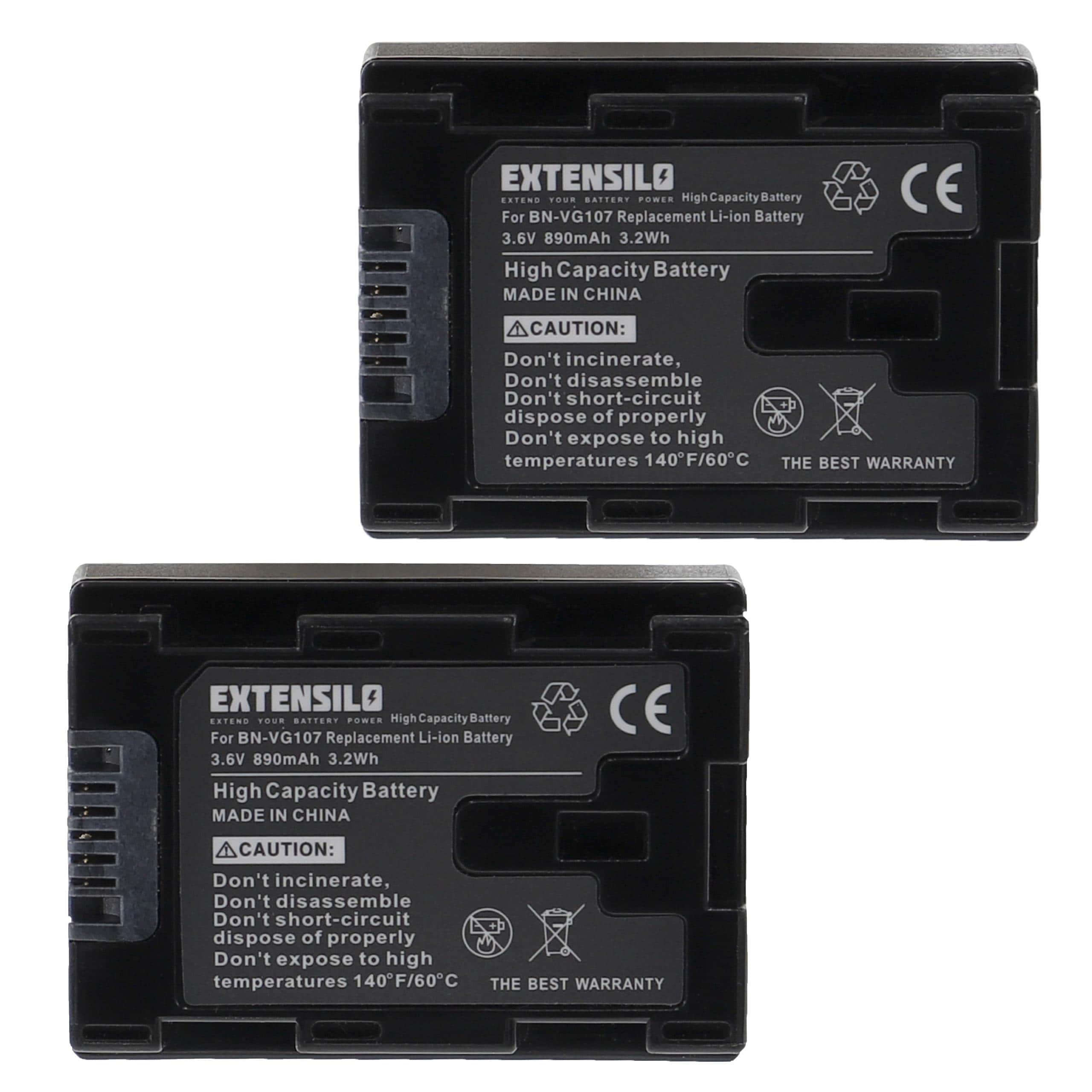 2x Baterias EXTENSILO para JVC BN-VG107E, BN-VG108 - 890mAh, 3.6V