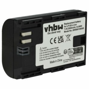 Bateria vhbw substitui Canon LP-E6 - 2000mAh, 7.2V, Li-Ion com Chip Info