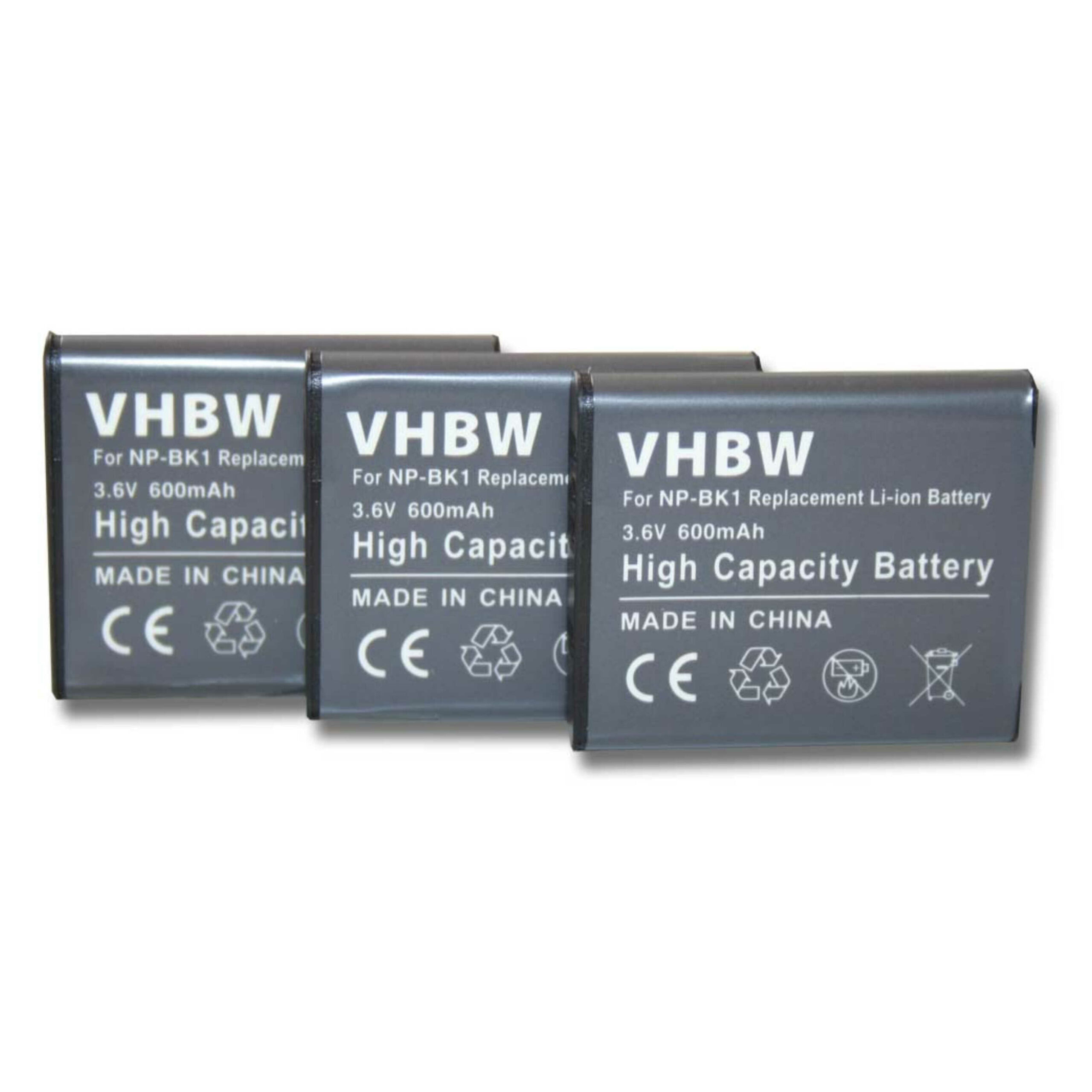 3x Baterias vhbw para Sony NP-FK1, NP-BK1 (600mAh, 3.6V, Li-Ion)