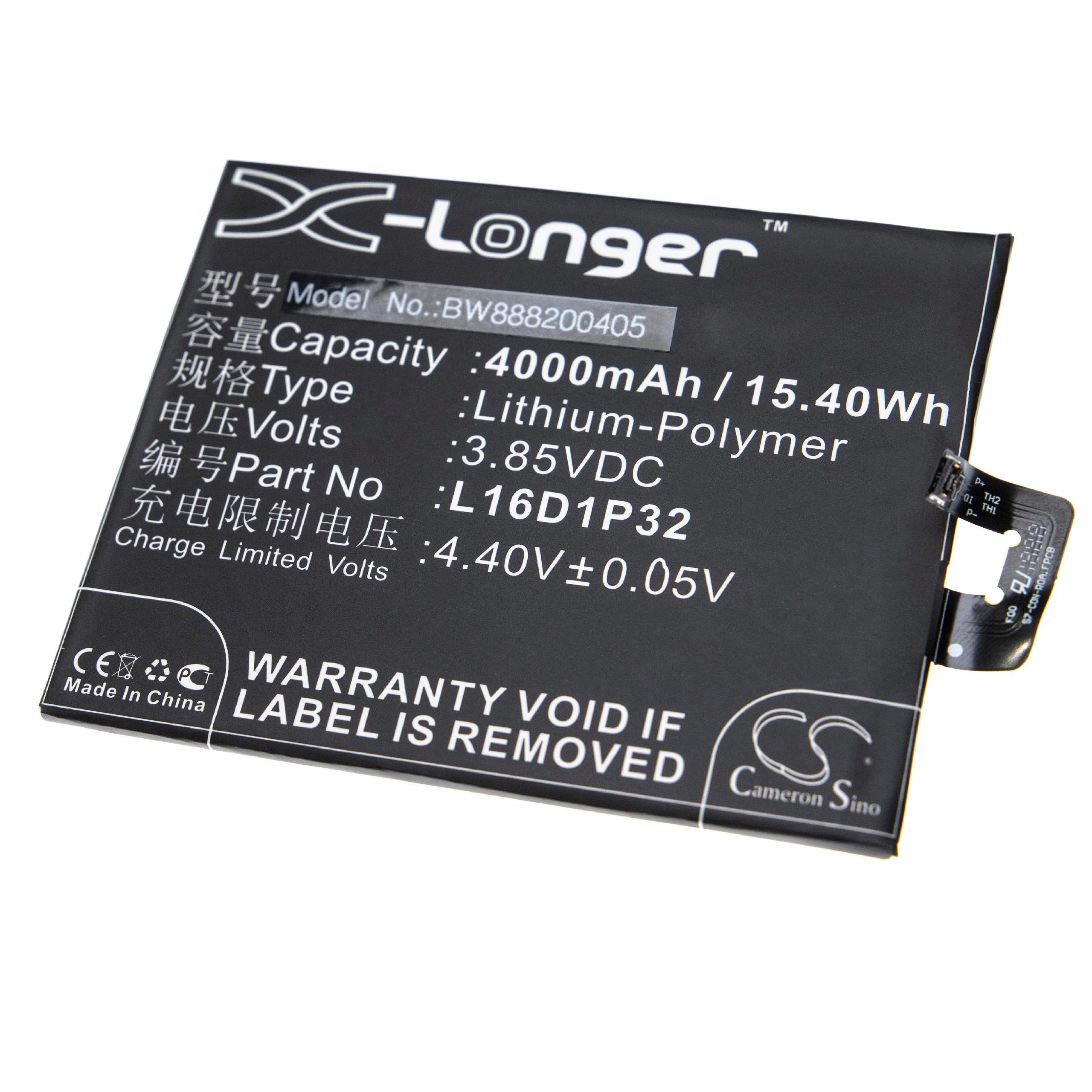 Bateria vhbw para telemóvel Lenovo L16D1P32 4000 mAh 3.85 V Li-polymer