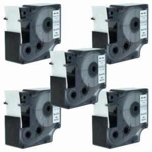 5x Fita de Etiquetas vhbw substitui Dymo 1805430 - 24 mm Preto sobre Branco, Vinil